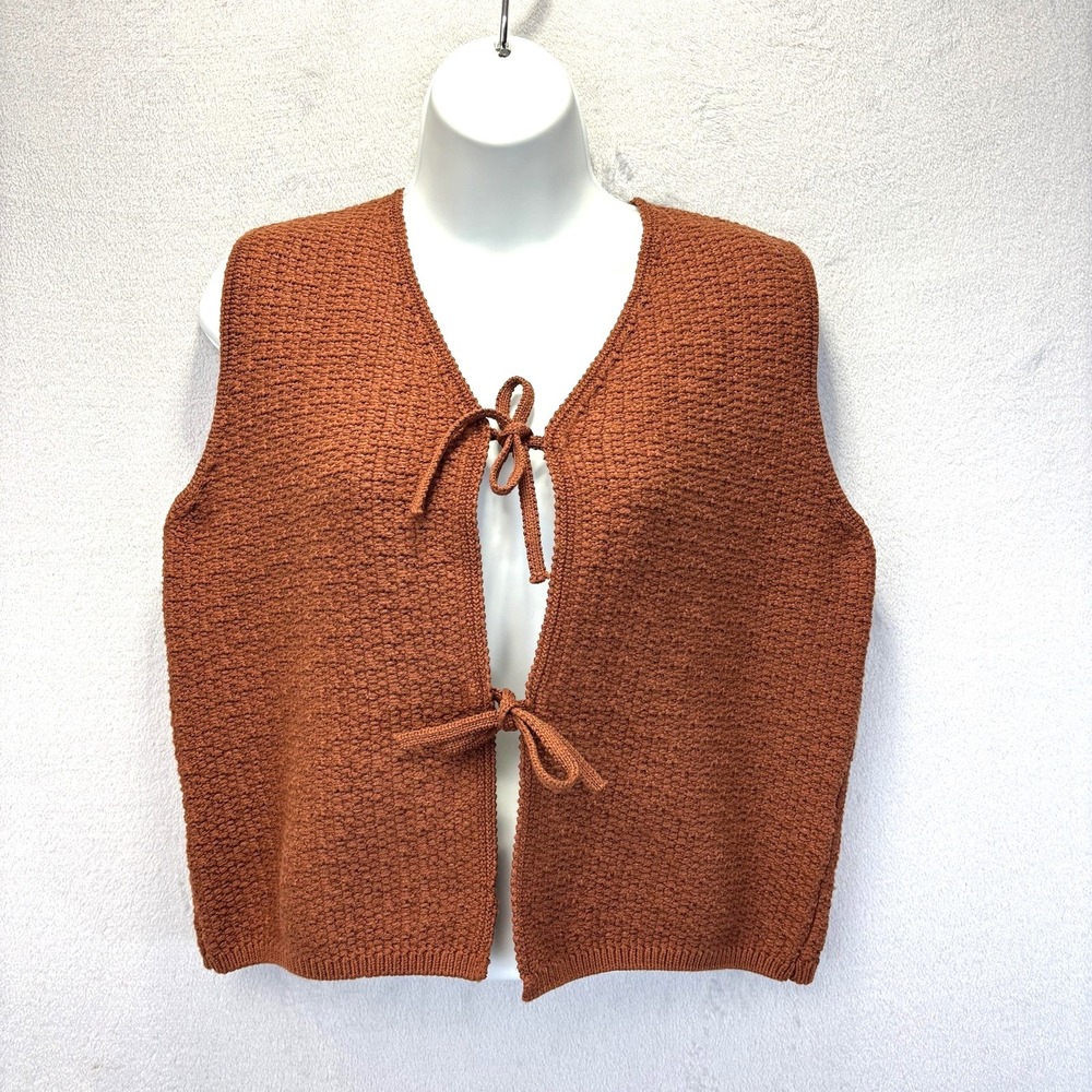 Chunky Knit Tie Front Layering Tank Top Vest Womens S Brown Festival Boxy Rodeo